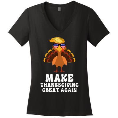 Make Thanksgiving Great Again Trump Holiday Turkey 2024 Women's V-Neck T-Shirt