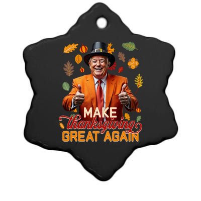 Make Thanksgiving Great Again Autumn Fall Leaves Trump Funny Ceramic Star Ornament