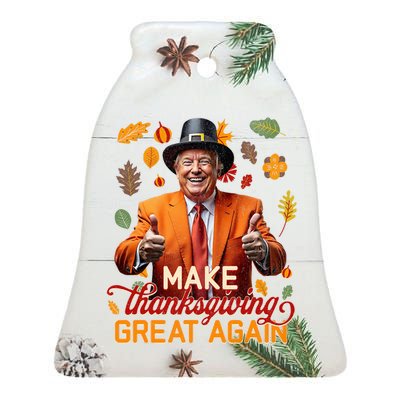 Make Thanksgiving Great Again Autumn Fall Leaves Trump Funny Ceramic Bell Ornament