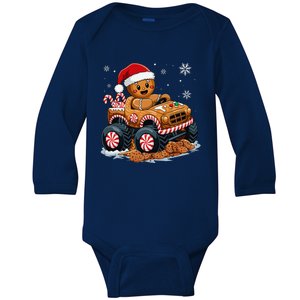 Monster Truck Gingerbread Man Funny Christmas Baking Cookies Baby Long Sleeve Bodysuit