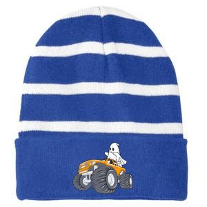 Monster Truck Ghost Halloween Spooky Pumpkin Halloween Fan Gift Striped Beanie with Solid Band