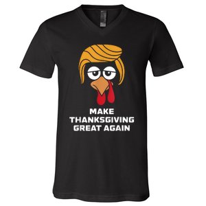 Make Thanksgiving Great Again Funny Turkey Face V-Neck T-Shirt