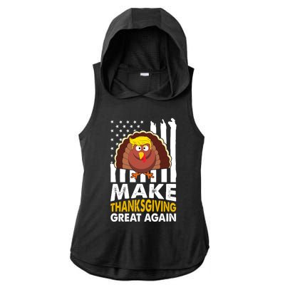 Make Thanksgiving Great Agains Trump Holiday Turkey 2024 Ladies PosiCharge Tri-Blend Wicking Draft Hoodie Tank