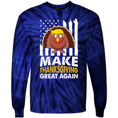 Make Thanksgiving Great Agains Trump Holiday Turkey 2024 Tie-Dye Long Sleeve Shirt