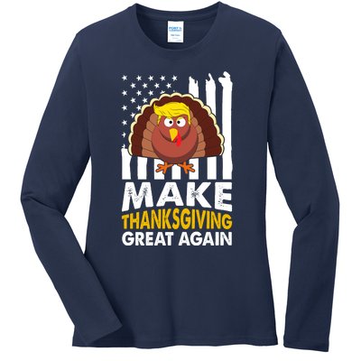 Make Thanksgiving Great Agains Trump Holiday Turkey 2024 Ladies Long Sleeve Shirt