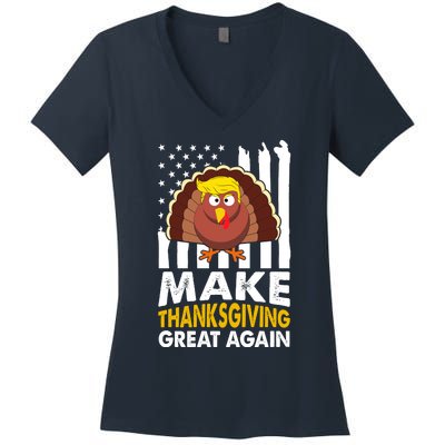 Make Thanksgiving Great Agains Trump Holiday Turkey 2024 Women's V-Neck T-Shirt