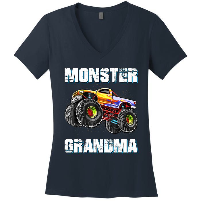 Monster Truck Grandma Monster Truck Are My Jam Truck Lovers Women's V-Neck T-Shirt