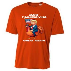 Make Thanksgiving Great Again Trump Riding A Turkey Usa Gift Cooling Performance Crew T-Shirt