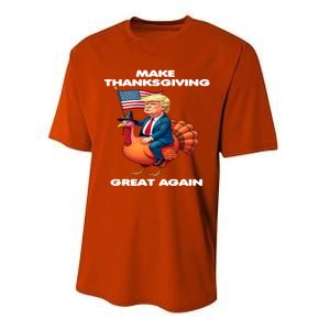 Make Thanksgiving Great Again Trump Riding A Turkey Usa Gift Performance Sprint T-Shirt