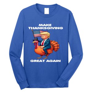 Make Thanksgiving Great Again Trump Riding A Turkey Usa Gift Long Sleeve Shirt