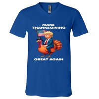 Make Thanksgiving Great Again Trump Riding A Turkey Usa Gift V-Neck T-Shirt