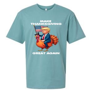 Make Thanksgiving Great Again Trump Riding A Turkey Usa Gift Sueded Cloud Jersey T-Shirt