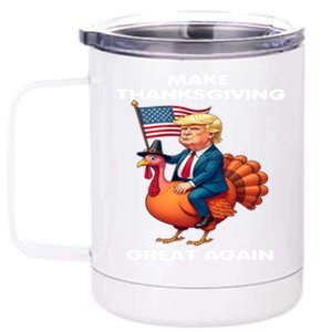 Make Thanksgiving Great Again Trump Riding A Turkey Usa Gift 12 oz Stainless Steel Tumbler Cup