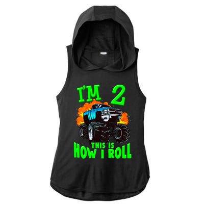 Monster Truck Girl Boy Im 2 This Is How I Roll Ladies PosiCharge Tri-Blend Wicking Draft Hoodie Tank