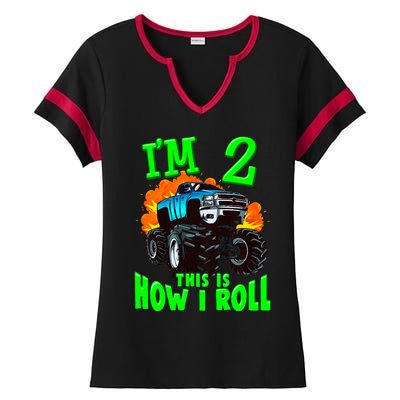 Monster Truck Girl Boy Im 2 This Is How I Roll Ladies Halftime Notch Neck Tee