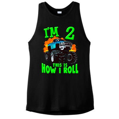 Monster Truck Girl Boy Im 2 This Is How I Roll Ladies PosiCharge Tri-Blend Wicking Tank