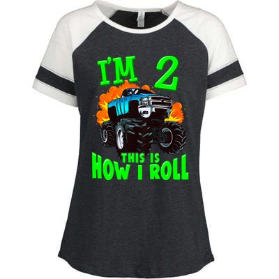 Monster Truck Girl Boy Im 2 This Is How I Roll Enza Ladies Jersey Colorblock Tee