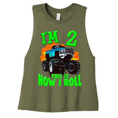 Monster Truck Girl Boy Im 2 This Is How I Roll Women's Racerback Cropped Tank