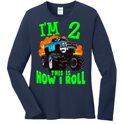 Monster Truck Girl Boy Im 2 This Is How I Roll Ladies Long Sleeve Shirt