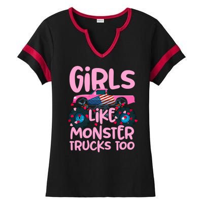 Monster Truck Girls Like Monsters Too Birthday Gifts Ladies Halftime Notch Neck Tee