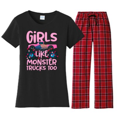 Monster Truck Girls Like Monsters Too Birthday Gifts Women's Flannel Pajama Set