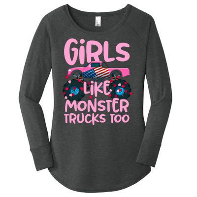 Monster Truck Girls Like Monsters Too Birthday Gifts Women's Perfect Tri Tunic Long Sleeve Shirt