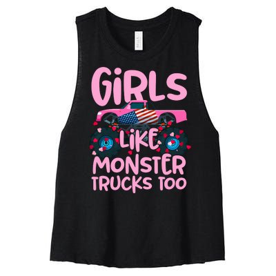 Monster Truck Girls Like Monsters Too Birthday Gifts Women's Racerback Cropped Tank