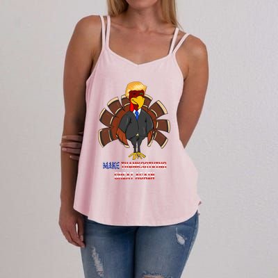 Make Thanksgiving Great Again Funny Trump Hair Turkey Gobble Gift Women's Strappy Tank