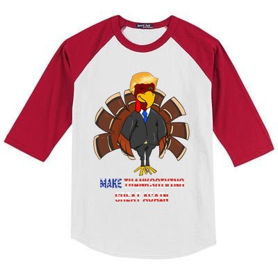 Make Thanksgiving Great Again Funny Trump Hair Turkey Gobble Gift Kids Colorblock Raglan Jersey