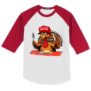 Make Thanksgiving Great Again Funny Donald Trump Turkey 2024 Kids Colorblock Raglan Jersey