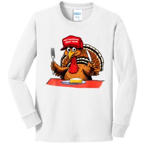 Make Thanksgiving Great Again Funny Donald Trump Turkey 2024 Kids Long Sleeve Shirt