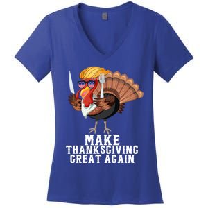 Make Thanksgiving Great Again Trump Holiday Turkey 2024 Gift Women's V-Neck T-Shirt