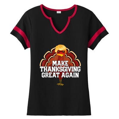 Make Thanksgiving Great Again Trump Turkey Funny 2024 Ladies Halftime Notch Neck Tee