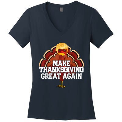 Make Thanksgiving Great Again Trump Turkey Funny 2024 Women's V-Neck T-Shirt