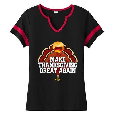 Make Thanksgiving Great Again Trump Turkey Ladies Halftime Notch Neck Tee