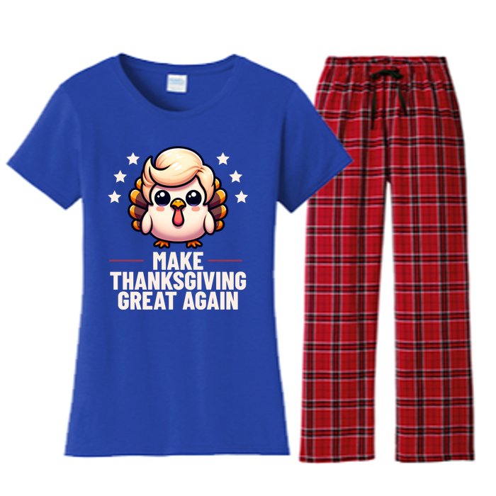 Make Thanksgiving Great Again Trump Turkey Funny Gift Women's Flannel Pajama Set