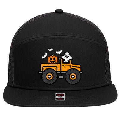 Monster Truck Ghost Pumpkin Halloween Costume 7 Panel Mesh Trucker Snapback Hat