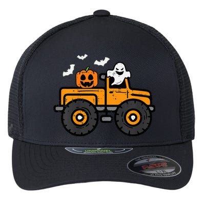 Monster Truck Ghost Pumpkin Halloween Costume Flexfit Unipanel Trucker Cap