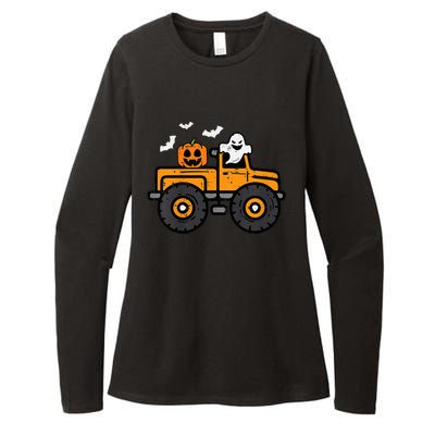 Monster Truck Ghost Pumpkin Halloween Costume Womens CVC Long Sleeve Shirt