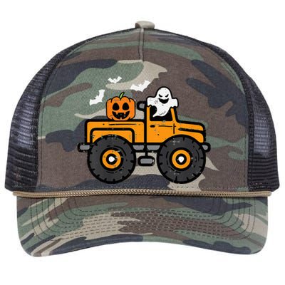 Monster Truck Ghost Pumpkin Halloween Costume Retro Rope Trucker Hat Cap