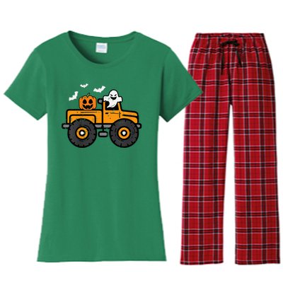 Monster Truck Ghost Pumpkin Halloween Costume Women's Flannel Pajama Set