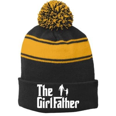 Mens The Girl Father Funny Dad Of Girls Daddy Daughter Girl Dad Stripe Pom Pom Beanie