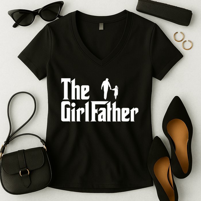 Mens The Girl Father Funny Dad Of Girls Daddy Daughter Girl Dad Women's V-Neck T-Shirt