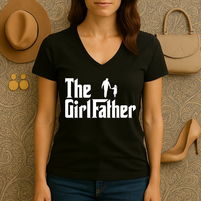 Mens The Girl Father Funny Dad Of Girls Daddy Daughter Girl Dad Women's V-Neck T-Shirt