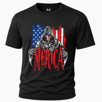 Merica The Grim Reaper Skull American Flag 4th Of July Gift Cooling Performance Crew T-Shirt