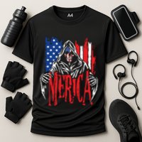 Merica The Grim Reaper Skull American Flag 4th Of July Gift Cooling Performance Crew T-Shirt