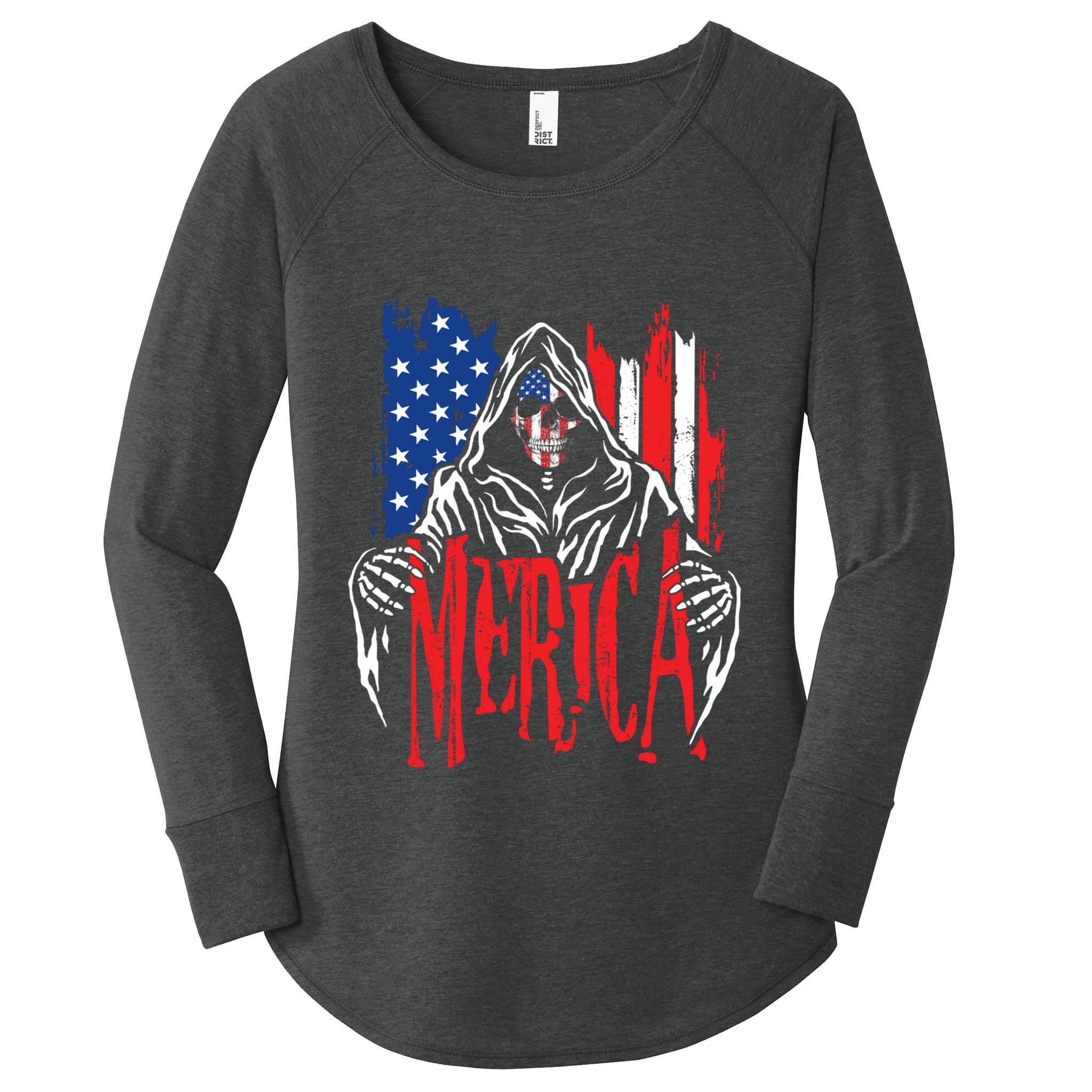 Merica The Grim Reaper Skull American Flag 4th Of July Gift Women's Perfect Tri Tunic Long Sleeve Shirt