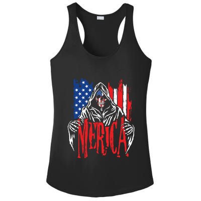 Merica The Grim Reaper Skull American Flag 4th Of July Gift Ladies PosiCharge Competitor Racerback Tank