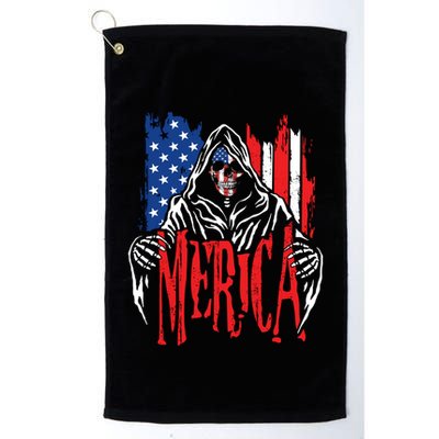 Merica The Grim Reaper Skull American Flag 4th Of July Gift Golf Towel