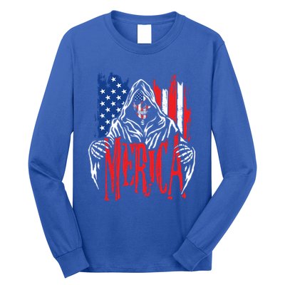 Merica The Grim Reaper Skull American Flag 4th Of July Gift Long Sleeve Shirt